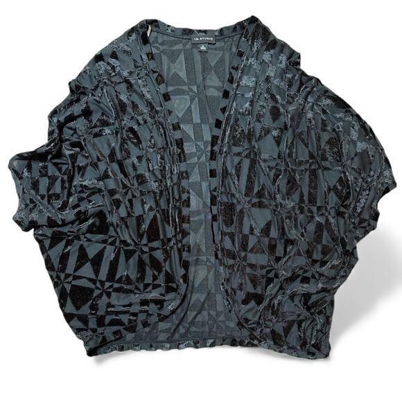 IN Studio Vintage Black Velvet Shrug Kimono Burnout size XL - Picture 4 of 9